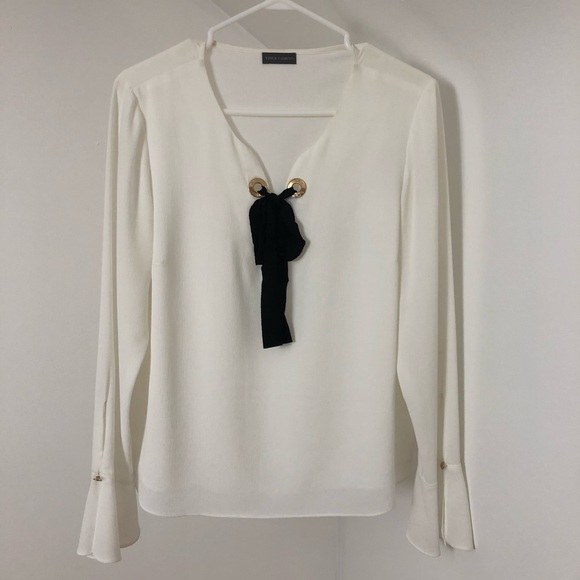 Vince Camuto Lace Up Blouse with Flutter Sleeve - Picture 4 of 12